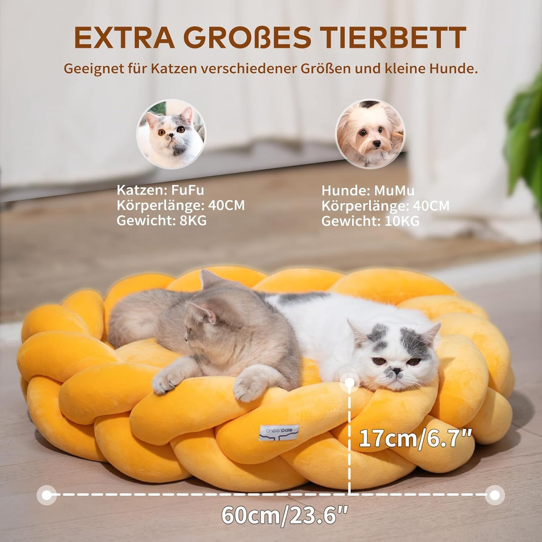 CheerPals Grosses Katzenbett 60cm, Waschbar Geflochtenes Kuschelhöhle, Hundebett mit Hochelastischer