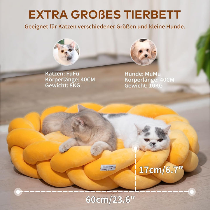 CheerPals Grosses Katzenbett 60cm, Waschbar Geflochtenes Kuschelhöhle, Hundebett mit Hochelastischer