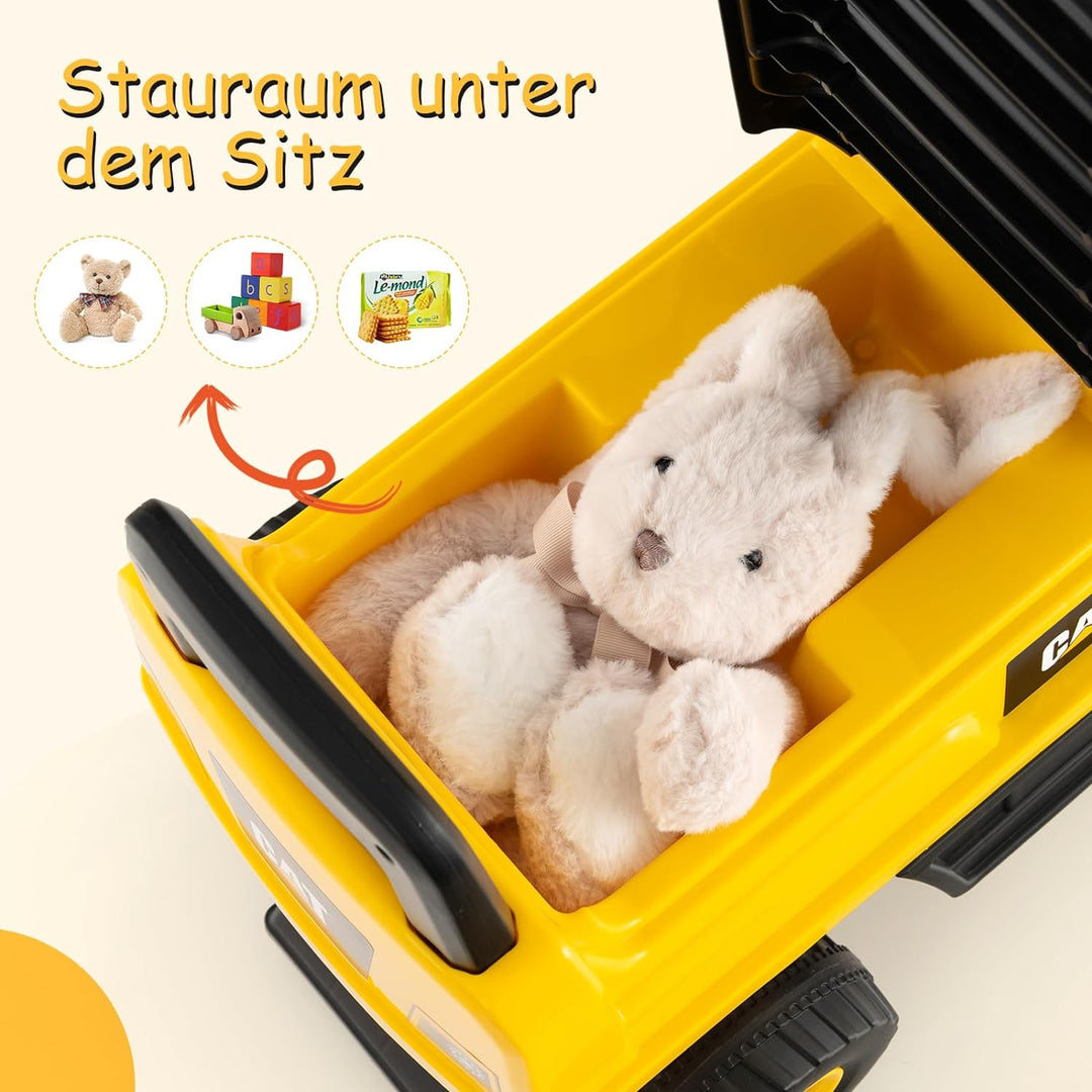 DREAMADE Sitzbagger, Bagger mit Lenkbarer Schaufel & Hupe, Rutschauto mit Stauraum unter Sitz, Aufsi