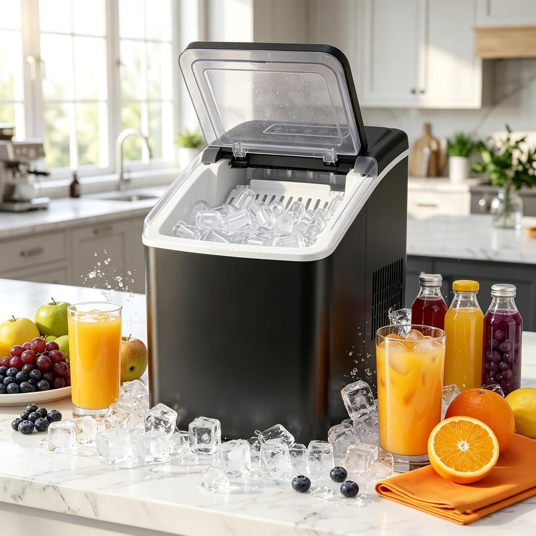 Eiswürfelmaschine Klein 15kg/24h mit Sichtfenster, Eiswürfel in 6-10 Minuten mit Griff, Eisschaufel
