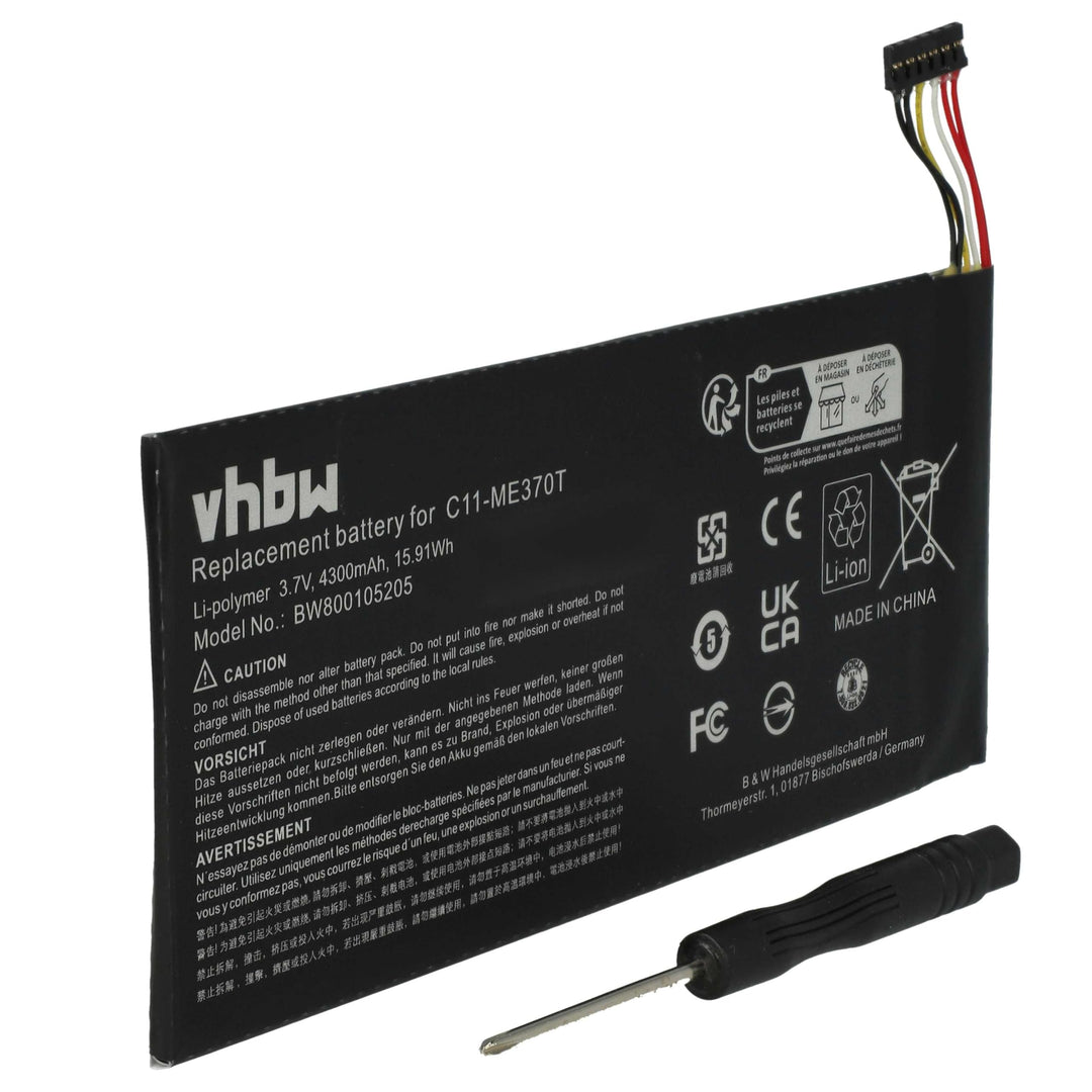 vhbw Akku Ersatz für Asus C11-ME370TG, 0B200-00120100M-A1A1A-219-17QE, ME3PNJ3, C11-ME370T für Table