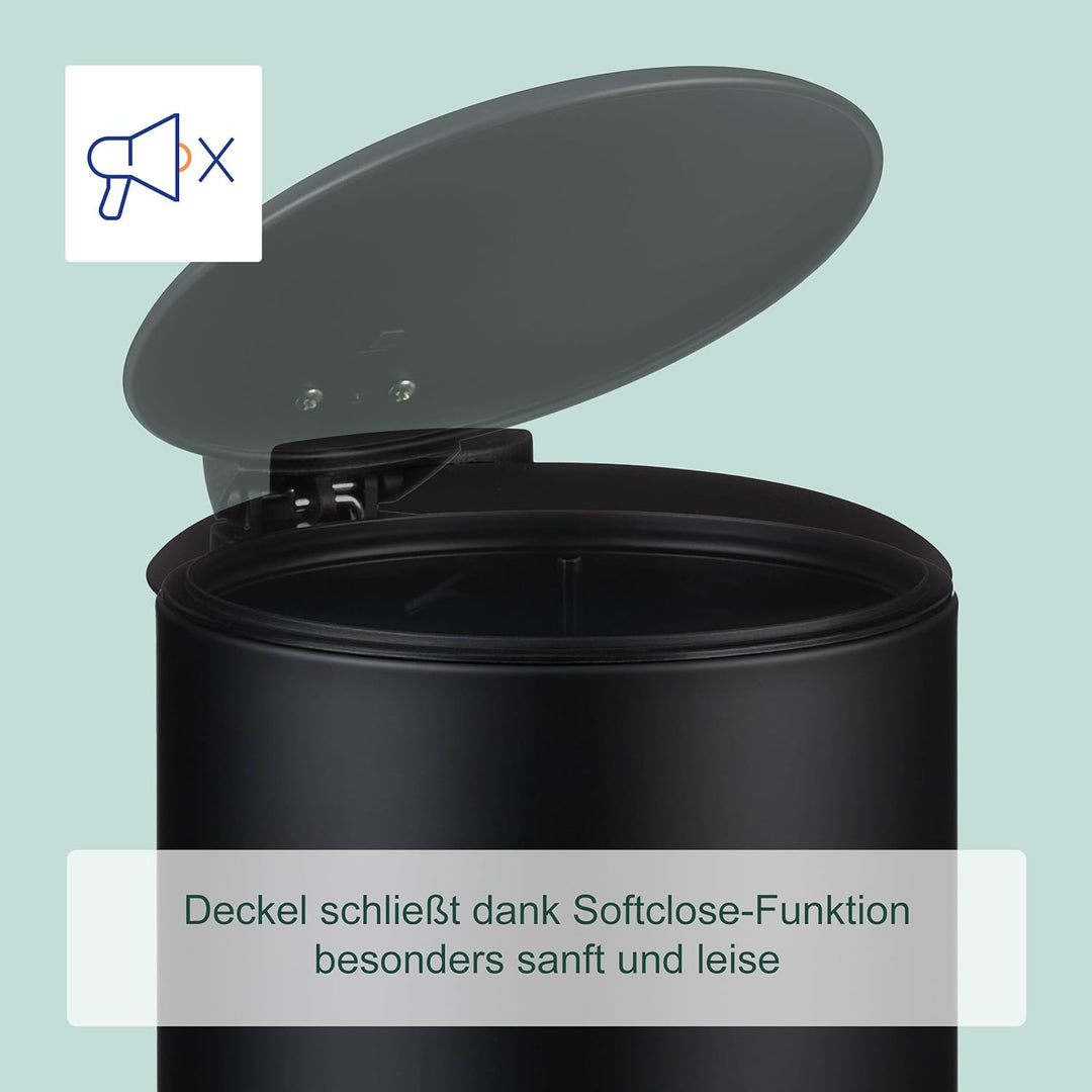 Relaxdays Mülleimer Bad, 3 l, Kosmetikeimer mit Soft-Close, matte Optik, entnehmbarer Inneneimer, Tr