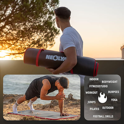 Fitnessmatte Schwarz + E-Book mit Übungen – Fitness Matte Gymnastik Matte Dicker Fitnessmatte Schwar