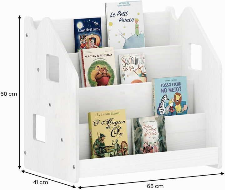 IDIMEX Bücherregal Bruno 4 Fächer aus Massivholz - weiss Montessori Bücherregal für Kinderzimmer, St