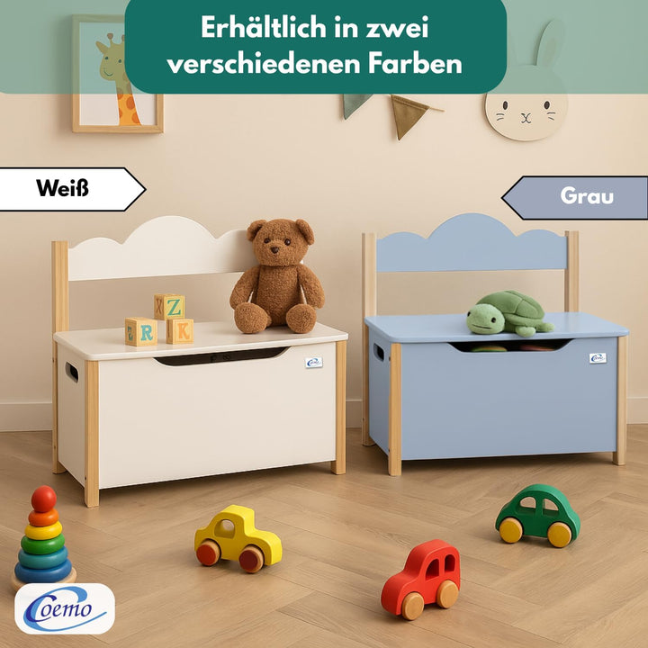 Spielzeugtruhe mit Sitzbank, Holztruhe Grau Trudi 60×26×55 cm – Kinderzimmer Bank mit Stauraum, Spie