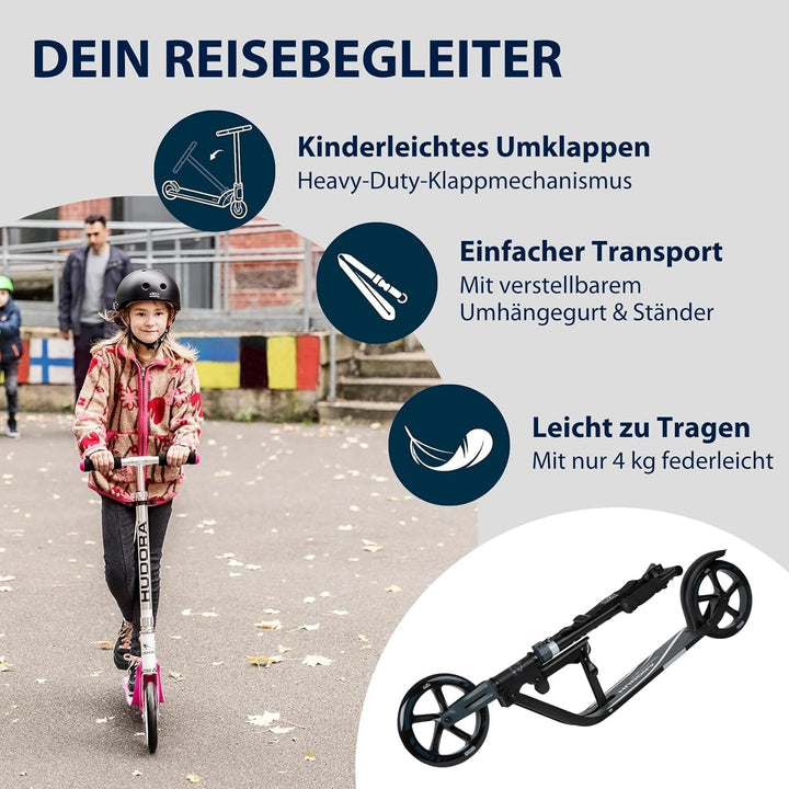 HUDORA BigWheel 205 Scooter - Stabiler Aluminium-Roller - Höhenjustierbarer & zusammenklappbarer Cit