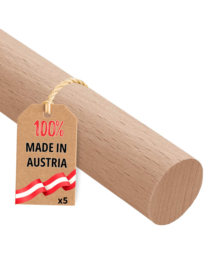 Gedotec Buchen-Rundstab glatt | Rundhölzer | Bastelstäbe 25 x 1000 mm | 5 Stück | Holzstäbe aus Buch
