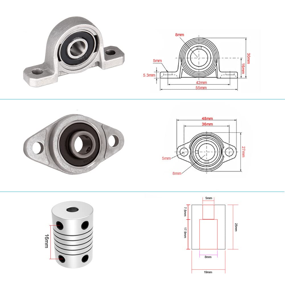 2 Set 200mm T8 Gewindespindel Set, 304 Edelstahl 8mm Gewindestange mit Messingmutter,Horizontale Ste