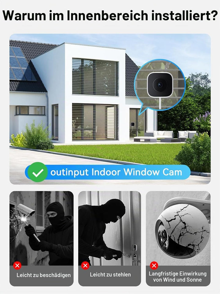 Outinput 3MP 2K Fensterkamera Innen, 2,4G&amp;5GHz Überwachungskamera Innen mit 18° Verstellbarer Halter