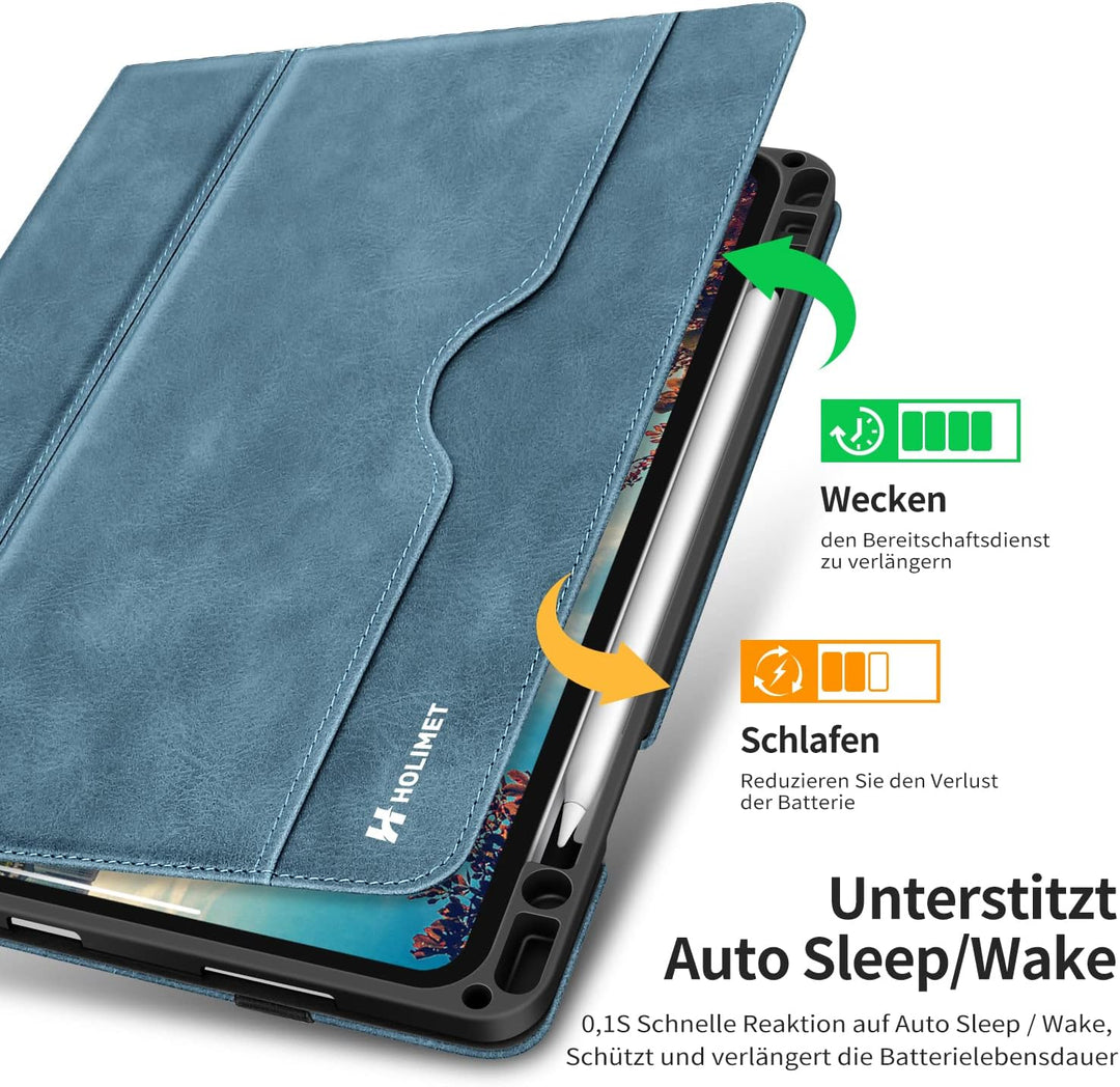 HOLIMET iPad Pro 11 Hülle 2022 4./3./2. Generation Hülle 2021/2020 mit Stifthalter, PU-Leder Schutzh