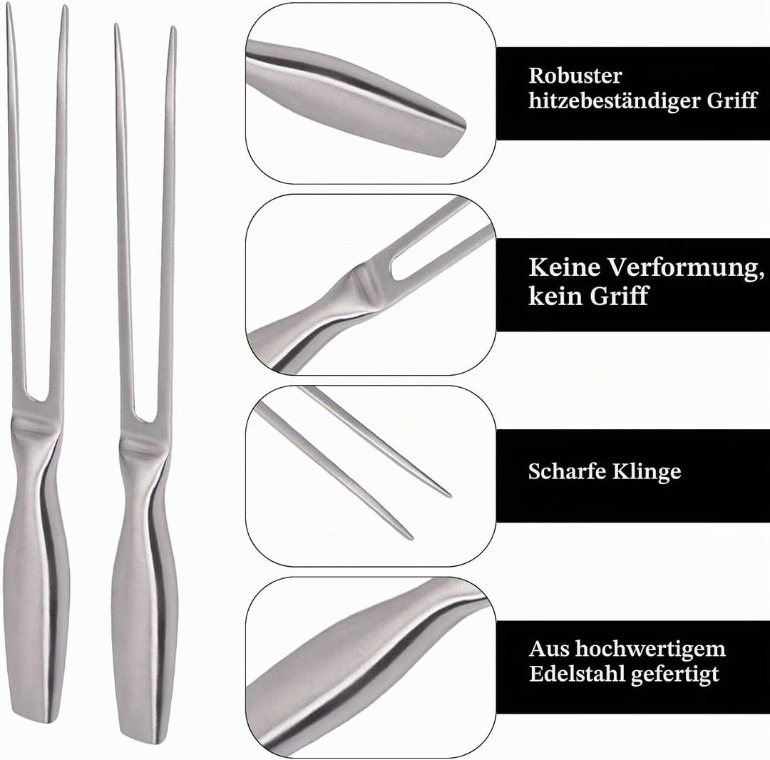 2 Stück Fleischgabel Edelstahl Tranchiergabel mit Ergonomischem Griff Grillgabel Edelstahl Länge 27