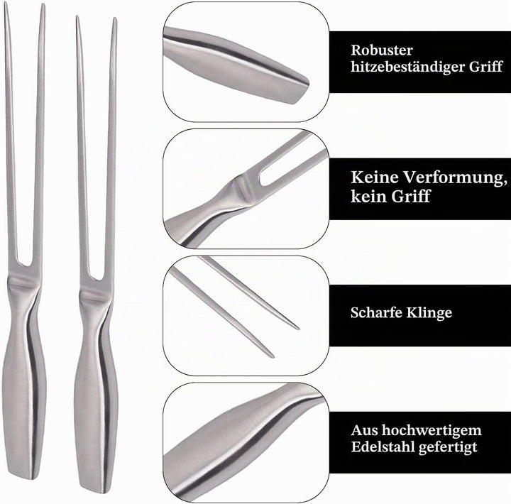 2 Stück Fleischgabel Edelstahl Tranchiergabel mit Ergonomischem Griff Grillgabel Edelstahl Länge 27