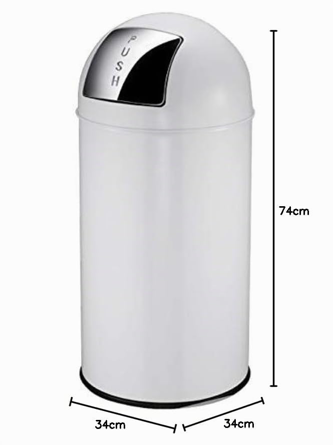 PROREGAL Abfallbehälter mit Pushdeckel &amp; Inneneimer aus Metall | 40 Liter, HxBxT 74x34x34cm | Weiss,