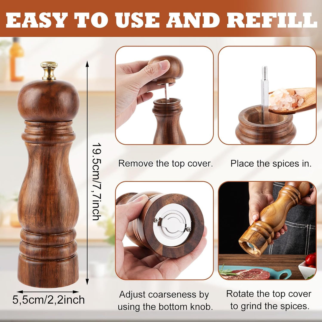 DAJAVE 3er Salz und Pfeffermühle Holz Set 20cm Pfeffermühle Holz Gross Keramikmahlwerk Gewürzmühle S