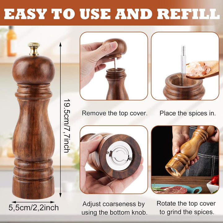 DAJAVE 3er Salz und Pfeffermühle Holz Set 20cm Pfeffermühle Holz Gross Keramikmahlwerk Gewürzmühle S