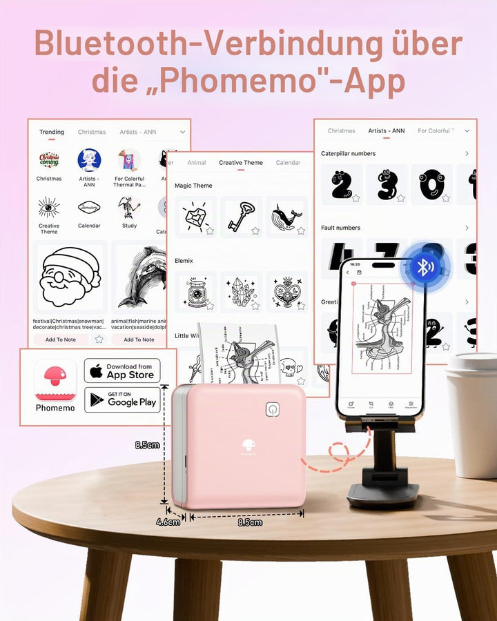 Phomemo Mini Thermodrucker – P2S Fotodrucker für Smartphone, Tragbarer Kabelloser Notizdrucker mit 3