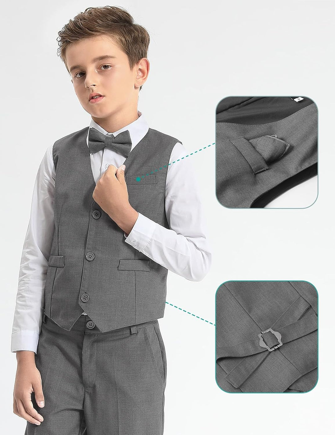 mintgreen 2er Set Anzüge für Jungen, Weste & Hose & Fliege & Krawatte & Einstecktuch, 116-164 128-13