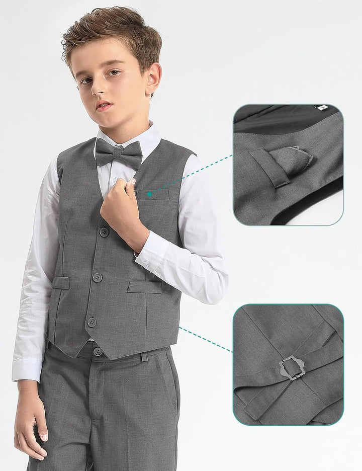 mintgreen 2er Set Anzüge für Jungen, Weste & Hose & Fliege & Krawatte & Einstecktuch, 116-164 128-13