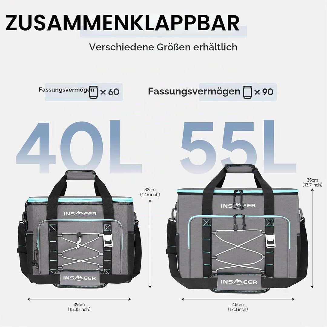 INSMEER Kühltasche 40L/60 Dosen Kühltaschen Grosse, Weiche Kühltasche Faltbar/Auslaufsicher, mit Fla