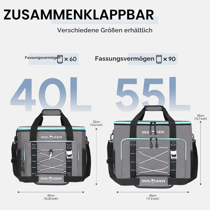 INSMEER Kühltasche 40L/60 Dosen Kühltaschen Grosse, Weiche Kühltasche Faltbar/Auslaufsicher, mit Fla