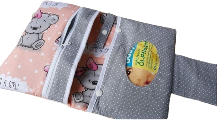 XXL Windeltasche Teddy Bärchen apricot grau Punkte Wunschname