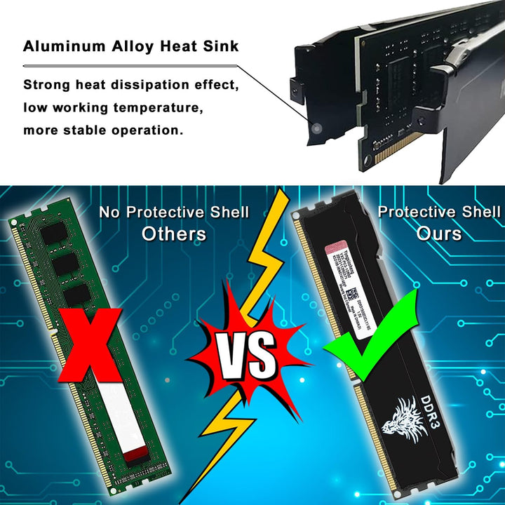 DDR3 16GB Kit (8GBx2) Desktop RAM 1600MHz PC3-12800 UDIMM Non-ECC Unbuffered 1.5V 2Rx8 Dual Rank 240