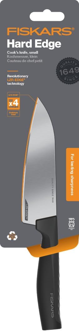 Fiskars Kochmesser, Hard Edge, Elegantes Design, Gesamtlänge: 25,1 cm, Rostfreier Stahl/Kunststoff,