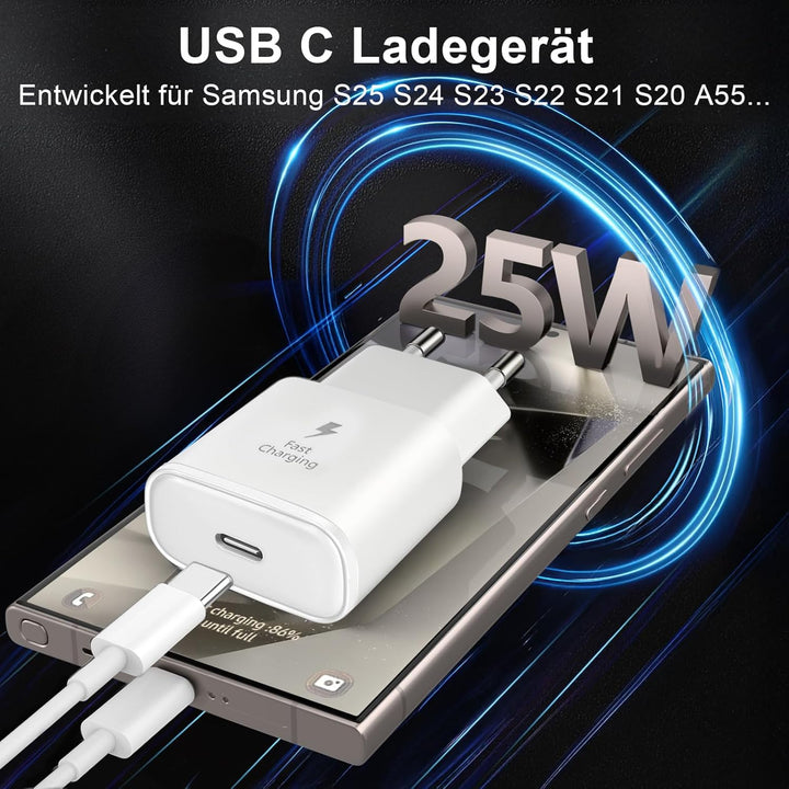 25W USB C Ladegerät Ladekabel für Samsung Galaxy S25 S24 S23 S22 S21 Ultra S20fe A56 A55 A54 A53 A52