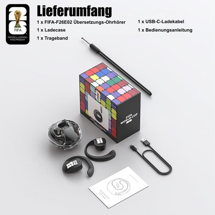 FIFA WM 2026 lizenzierte Open-Ear Bluetooth-Ohrhörer mit Ohrhaken, 165 Sprachen KI-Übersetzung per A