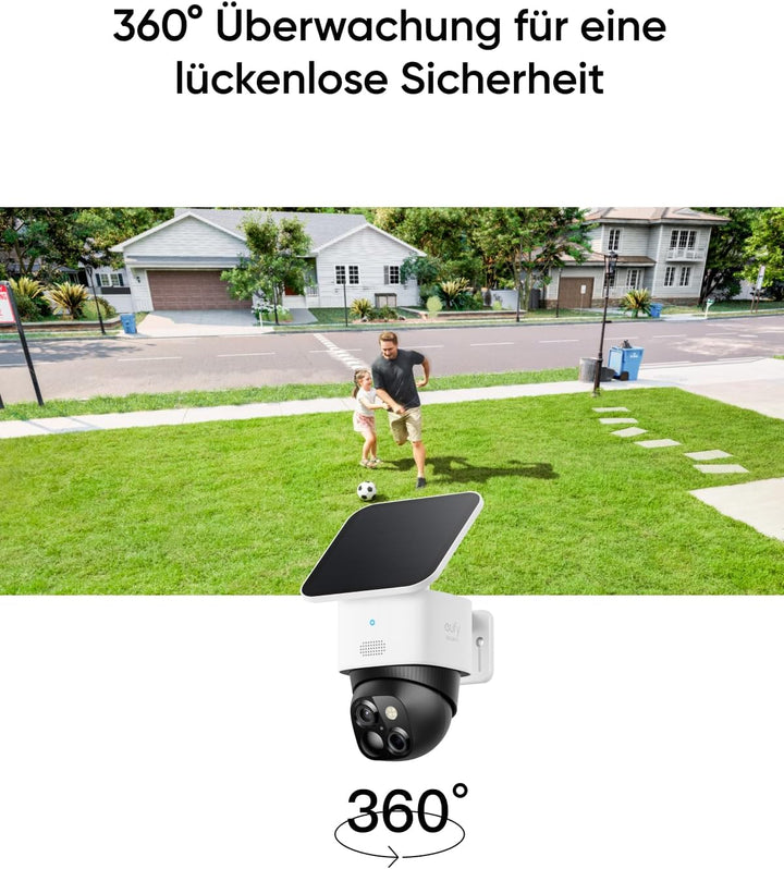eufy Security SoloCam S340, Überwachungskamera aussen solar, 360°-Überwachung, Keine Toten Winkel, Ü
