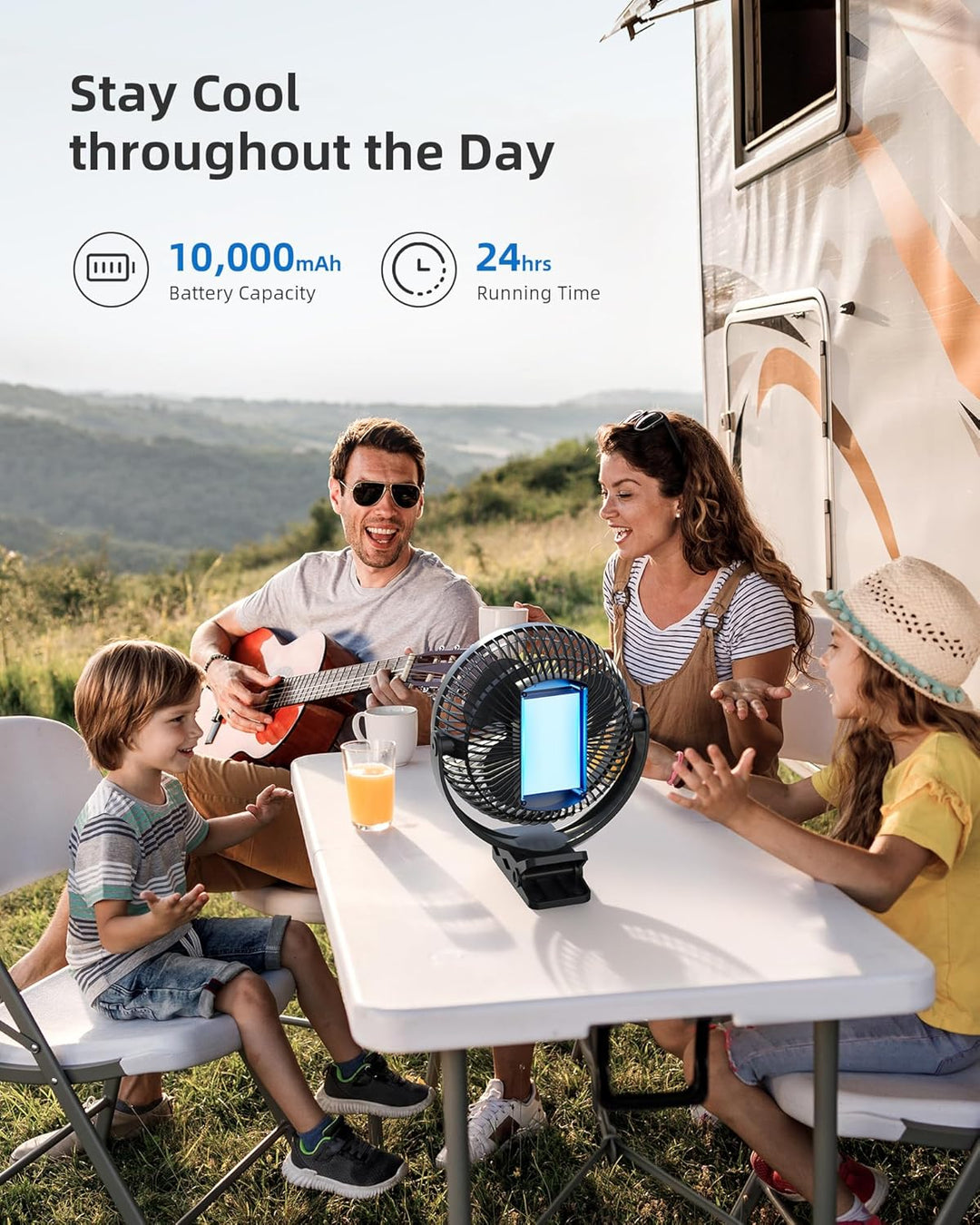 Koonie 20cm Tragbarer Clip-On-Ventilator, USB-Tischventilator mit 10.000 mAh Akku, 4 Geschwindigkeit
