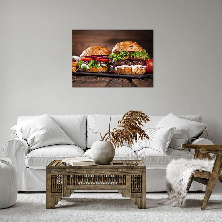 Bilder auf Leinwand Amerikaner Hamburger Essen Barbecue Leinwandbild 70x50cm Wandbilder Dekoration W