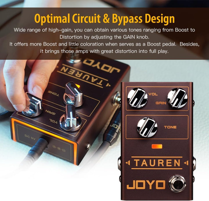 JOYO Overdrive Distortion Pedal R Series High Gain OD Clean Boost to Dist für E-Gitarren-Effekt (Tau