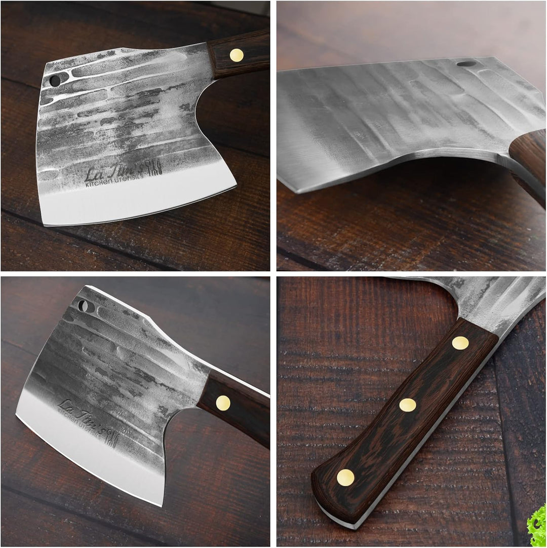 LA TIM'S Hackmesser, 0,85KG schweres Hackbeil, handgeschmiedetem Kohlenstoffstahl Fleischbeil, Fleis