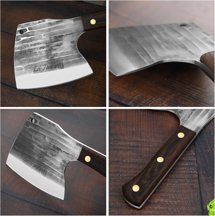 LA TIM'S Hackmesser, 0,85KG schweres Hackbeil, handgeschmiedetem Kohlenstoffstahl Fleischbeil, Fleis