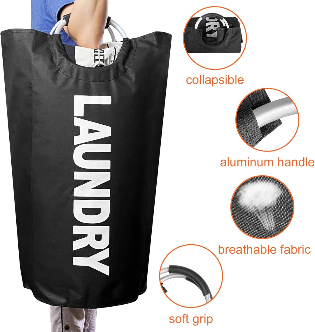 Gvolatee Wäschekorb Oxford-Stoff 90L, Wäschesammler Schwarz Faltbar mit EVA Henkel, Laundry Basket W