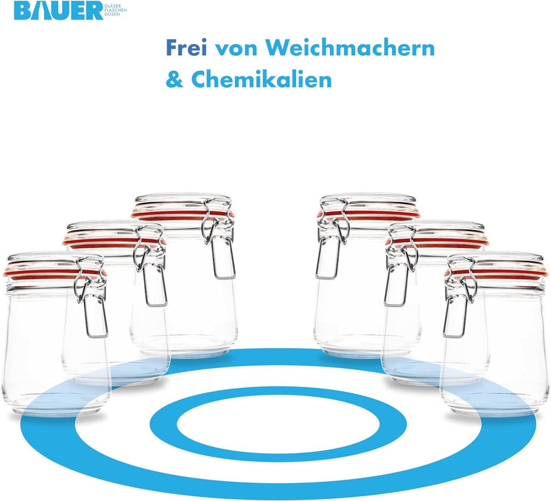 Flaschenbauer- 12 Drahtbügelgläser 800ml verwendbar als Einmachglas und Fermentierglas, zu Aufbewahr