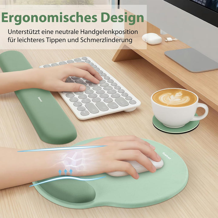 Mauspad & Tastatur Handballenauflage, 3-in-1 Ergonomisches Gel Memory Foam Mauspad mit Handgelenkstü
