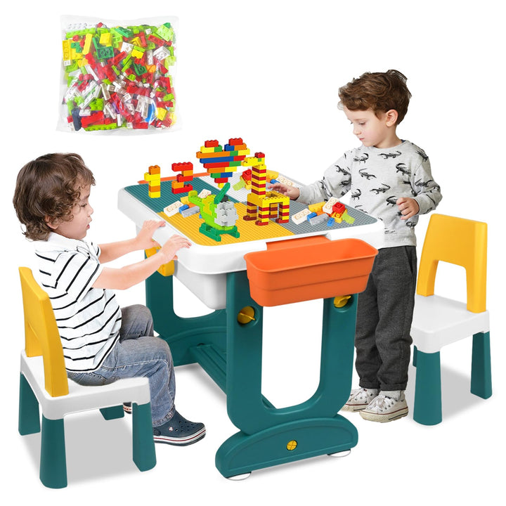 5-in-1 Kindertisch mit Stühle Set Kinder Tisch Stuhl Spieltisch mit Bausteine und 2 Stühle Doppelsei