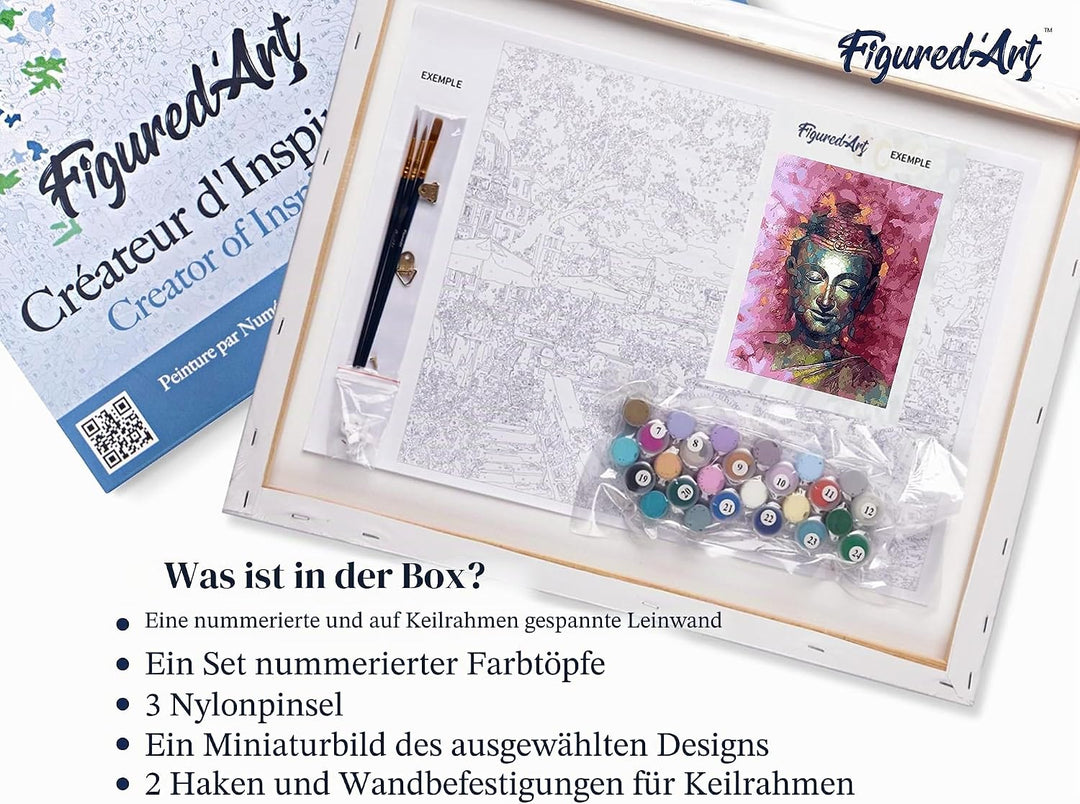 Figured'Art Malen Nach Zahlen Erwachsene Mit Rahmen Wertvoller Buddha - Paint by Numbers Basteln DIY
