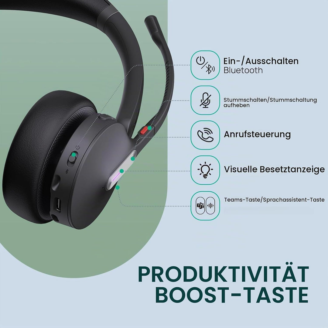 Yealink WH64 Pro DECT &amp; Bluetooth Wireless Headset, 3.5" Touchscreen, Teams,UC,Zoom Dual On Ear Head
