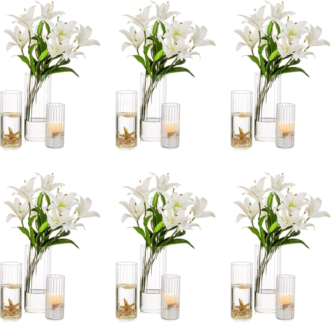 Nuptio Glaszylinder Blumenvase 18 Stück Klare Hurricane Vasen für Tafelaufsätze, Hohe Kerzenhalter f