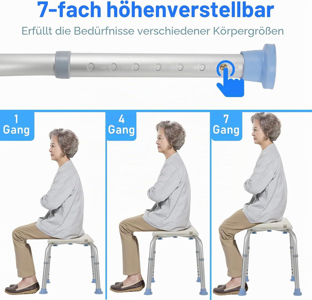 Sonnewelt Duschhocker Duschstuhl Belastung 136kg 8-Fach höhenverstellbar Badhockerund 35-55 cm Anti-