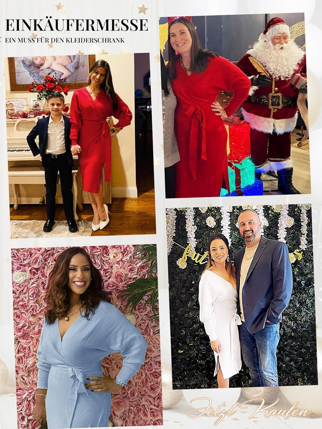 Saodimallsu Damen V-Ausschnitt Pulloverkleid Strickkleid Langarm Pullover Schlitz Offener Rücken Fig