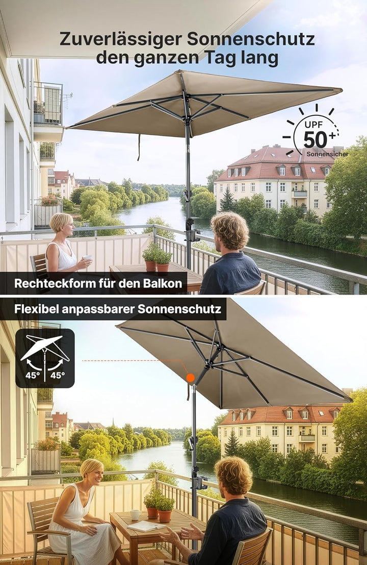 4smile Sonnenschirm Balkon mit Halterung im 3-er-Set, 210x140 cm, UV 50+, Sonnenschutz Balkon, Balko