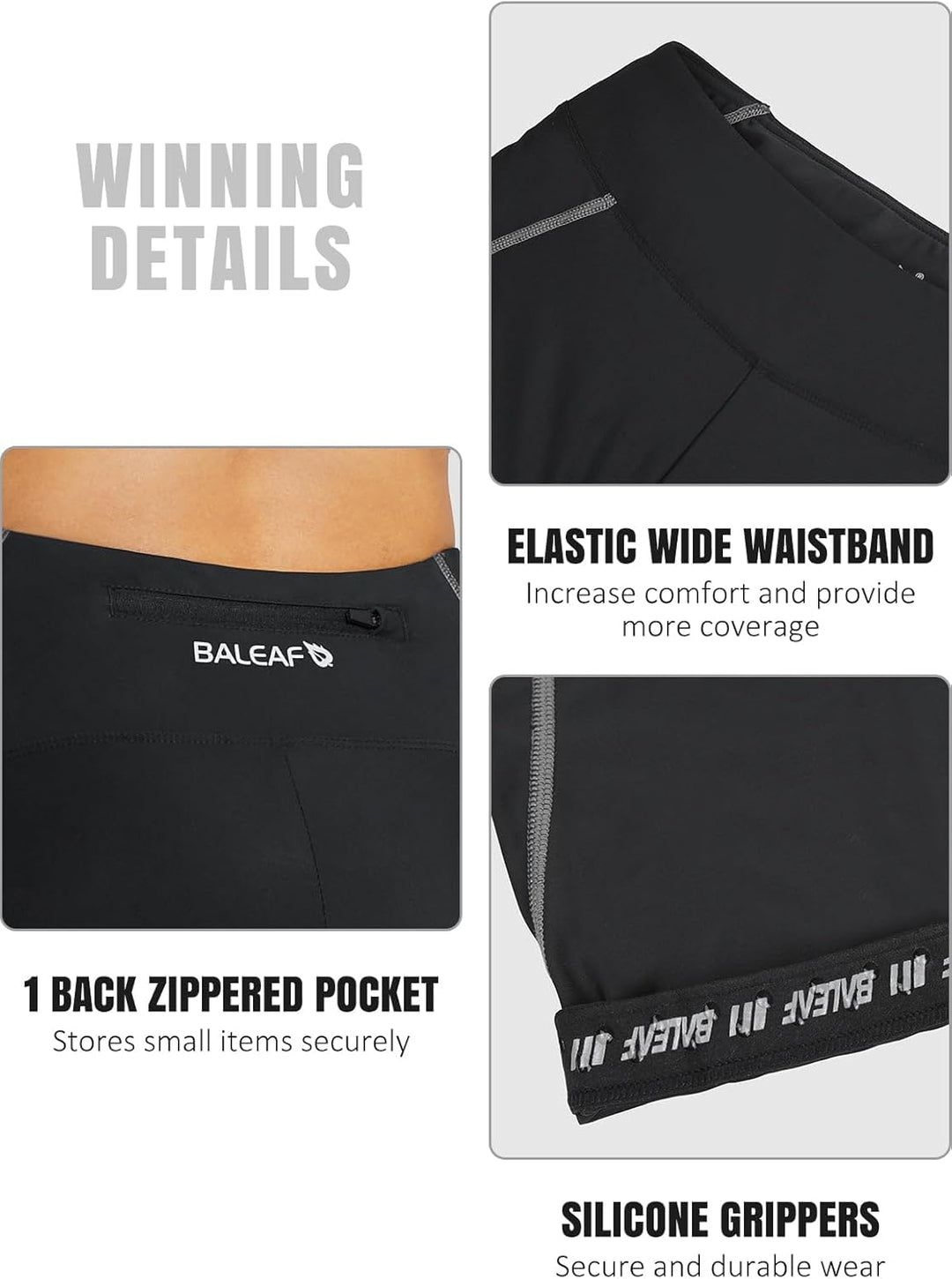 BALEAF Damen 3/4 Radlerhose Kurz Radhose Atmungsaktiv Fahrradhose Gepostert S 1-schwarz-grau, S 1-sc