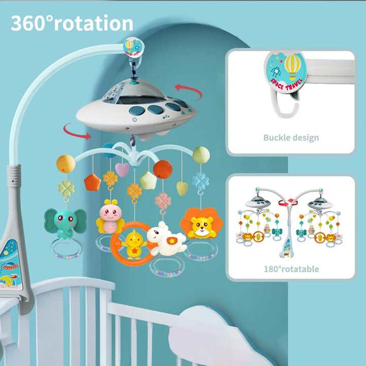 Eners Baby Mobile Babybett mit Musik und Lichtern, Bett Mädchen Junge mit Fernbedienung, Spieluhr，St