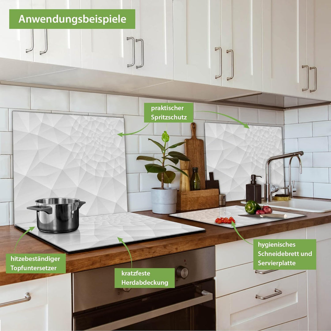 banjado® Herdabdeckplatte Glas 1-teilig 60x52 cm/Schneidebrett Herdabdeckung mit Motiv Nautilus/Herd