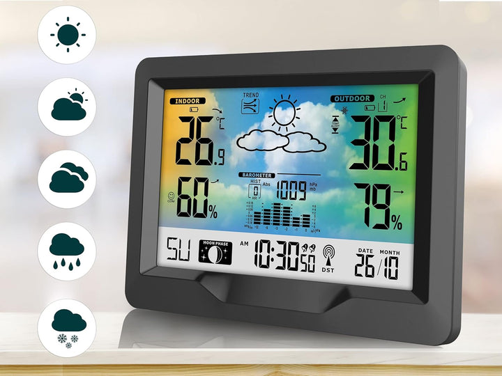 BERDSEN Wetterstation mit Display BD-901 Aussen- und Innentemperaturmessung Snooze-Alarmfunktionen B