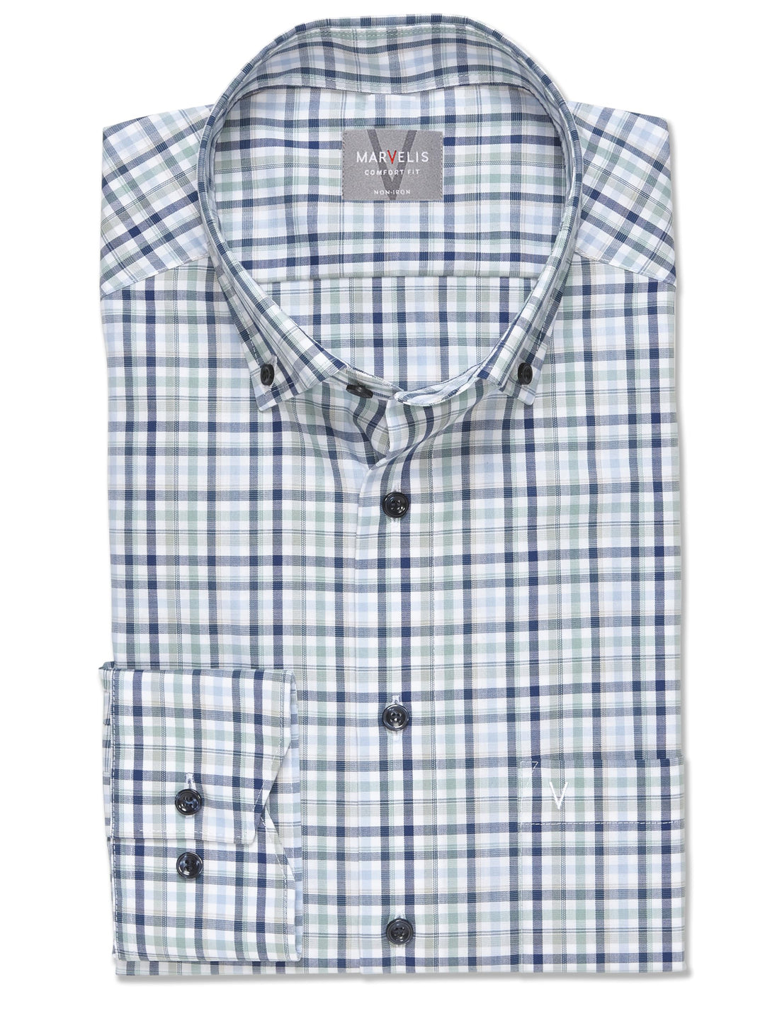 Marvelis Herren Businesshemd Langarm 708214,Kariert,Comfort fit,Button-Down-Kragen 41 Grün 45, 41 Gr